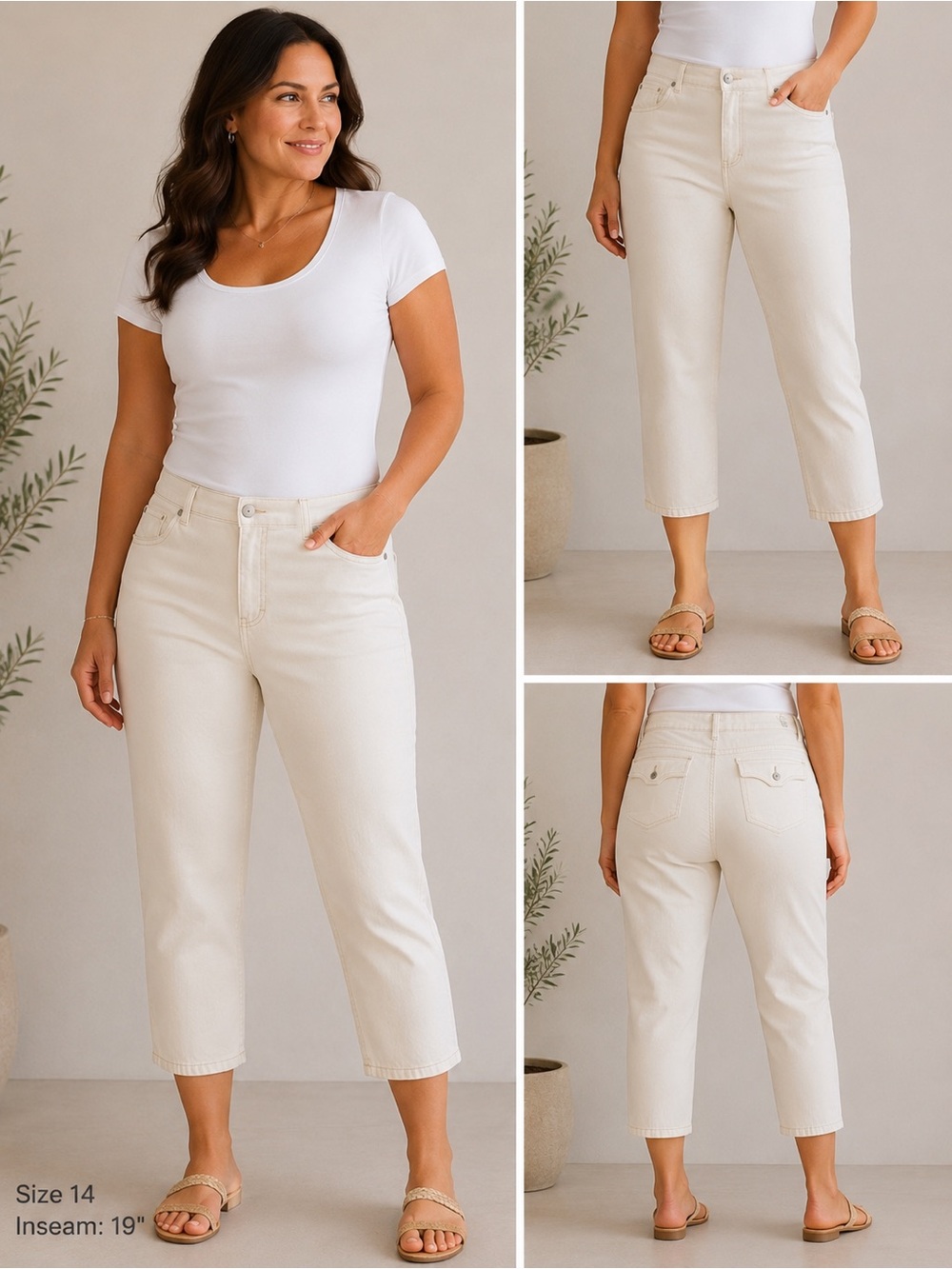 Gloria Vanderbilt The Perfect Fit White Cropped Jeans Size 14 Inseam 19” Stretch